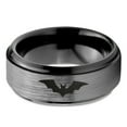 thumbnail image 2 of Tungsten Bat Spread Wings Band Ring 8mm Men Women Comfort Fit Black Step Bevel Edge Brushed Gray Polished, 2 of 4