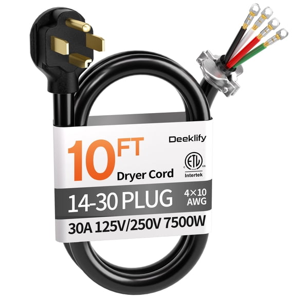 Cable para secadora Deeklify de 3 m, 4 patas, 30 A, 250 V, 7500 W