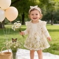 thumbnail image 4 of CAICJ98 Baby Girl Romper Dress Embroidery Lace Flowers Baby Dress Romper Fall Winter Festival Clothes with Headband Toddler Clothing for Girls (White,3-6 Months), 4 of 5
