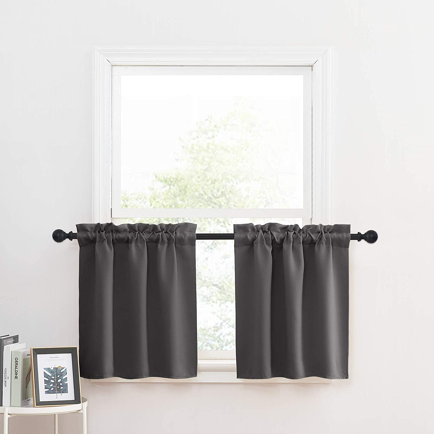 MAFNIO Short Curtains Blackout Window Tiers for Kitchen - Thermal