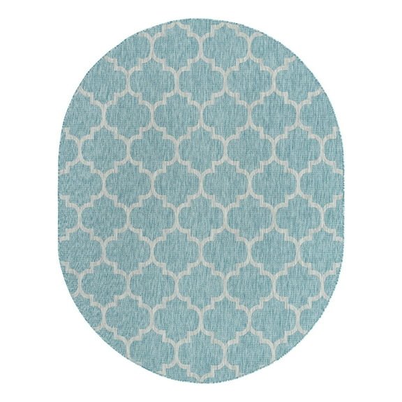 Unique Loom Outdoor Trellis Collection Area Rug (7' 10" x 10' Oval Aquamarine/Gray)