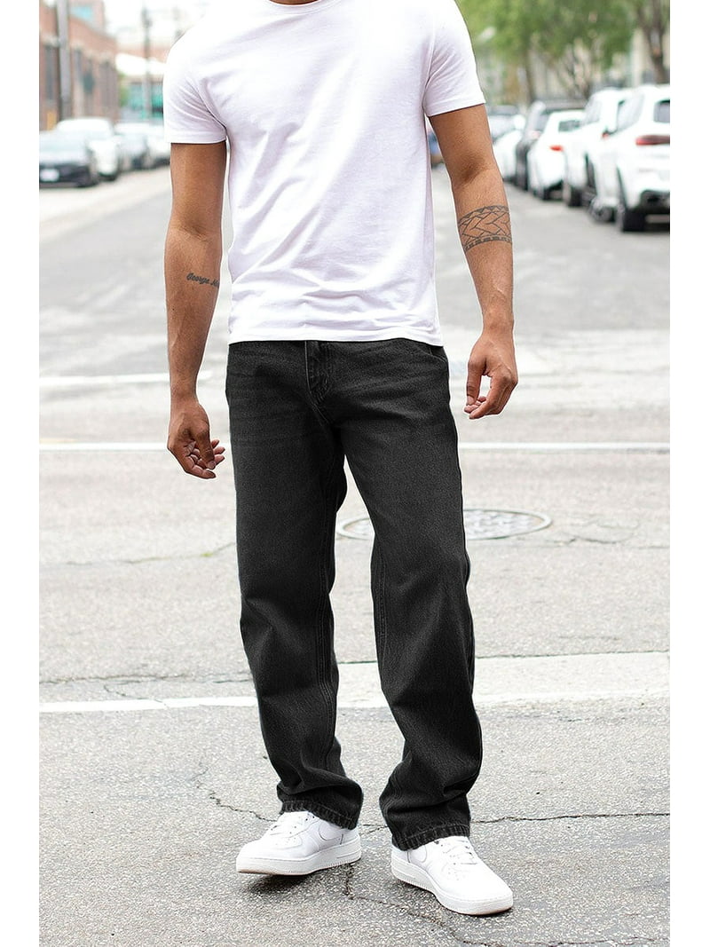 Victorious Men's Essential Baggy Wide Denim Jeans DL999 JETBLACK