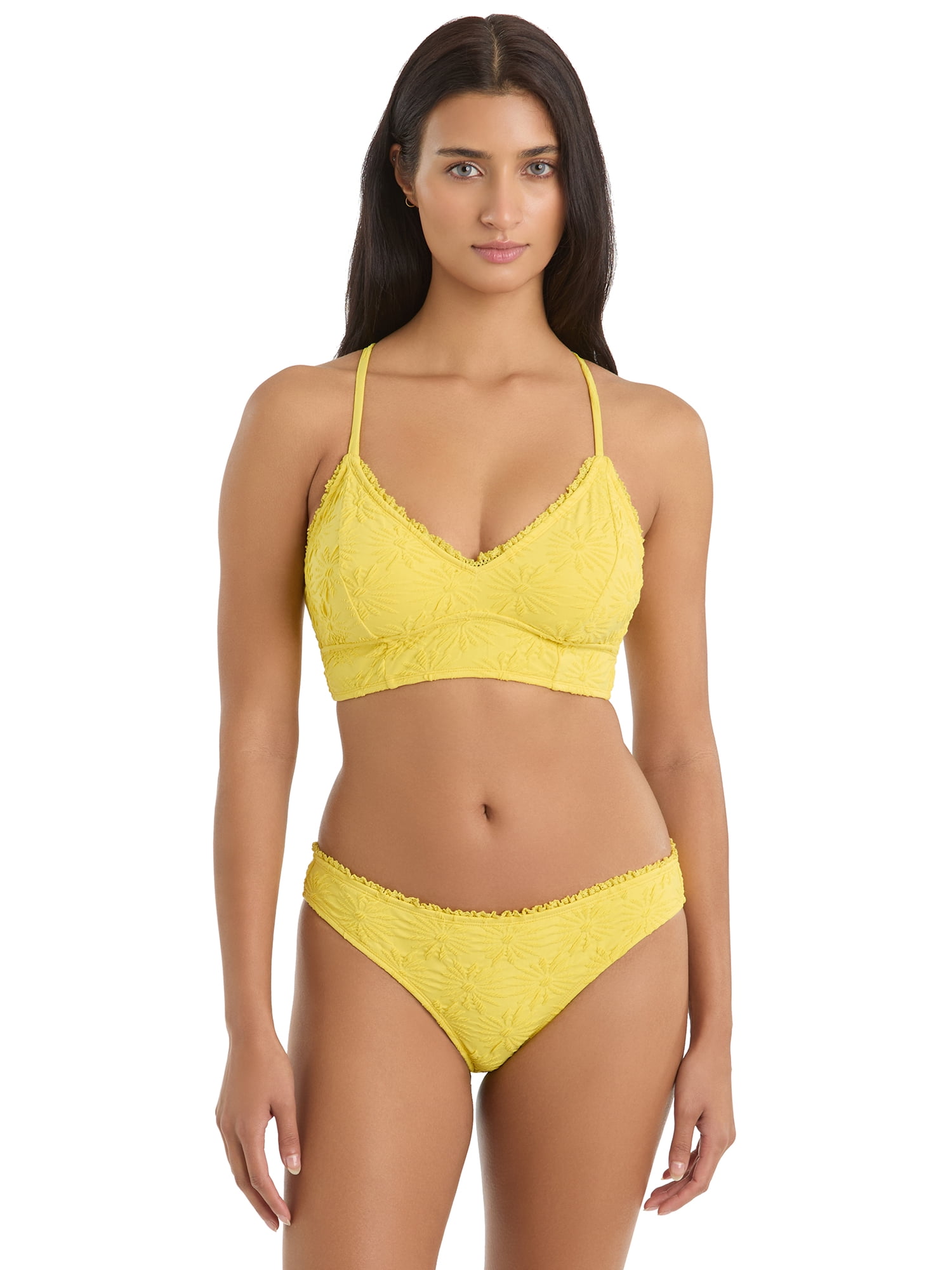 Jessica Simpson Women's Textured Floral Longline Bikini Top, Sizes XS-2XL