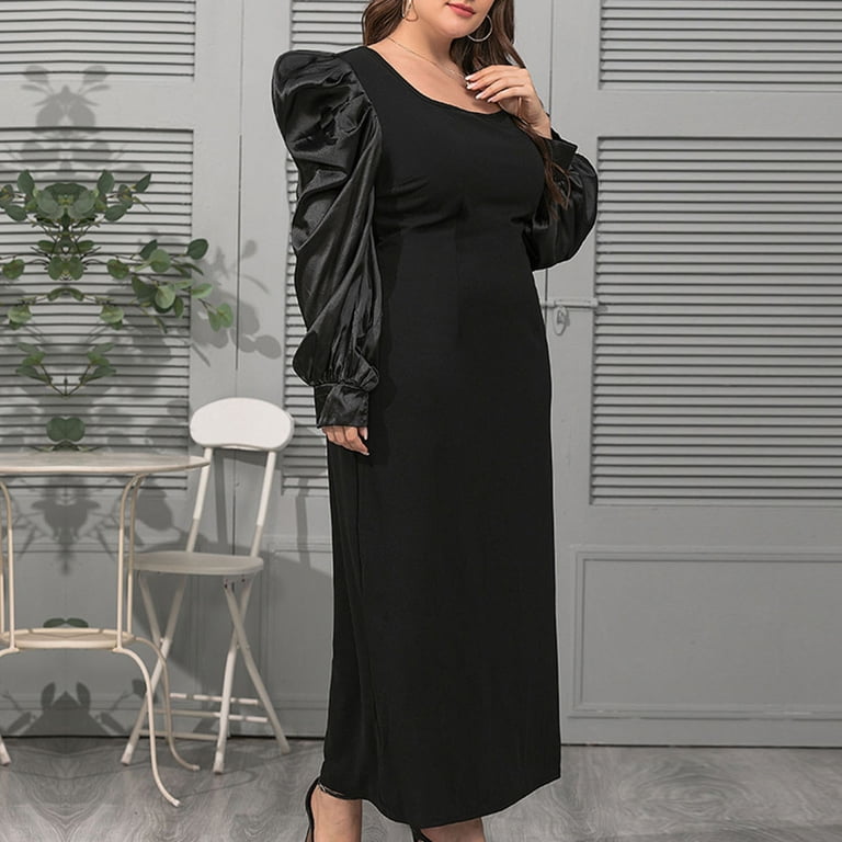 black dress plus size formal Plus Size Black Formal Satin High Split Detachable Waist Cape Maxi Dress main image 1