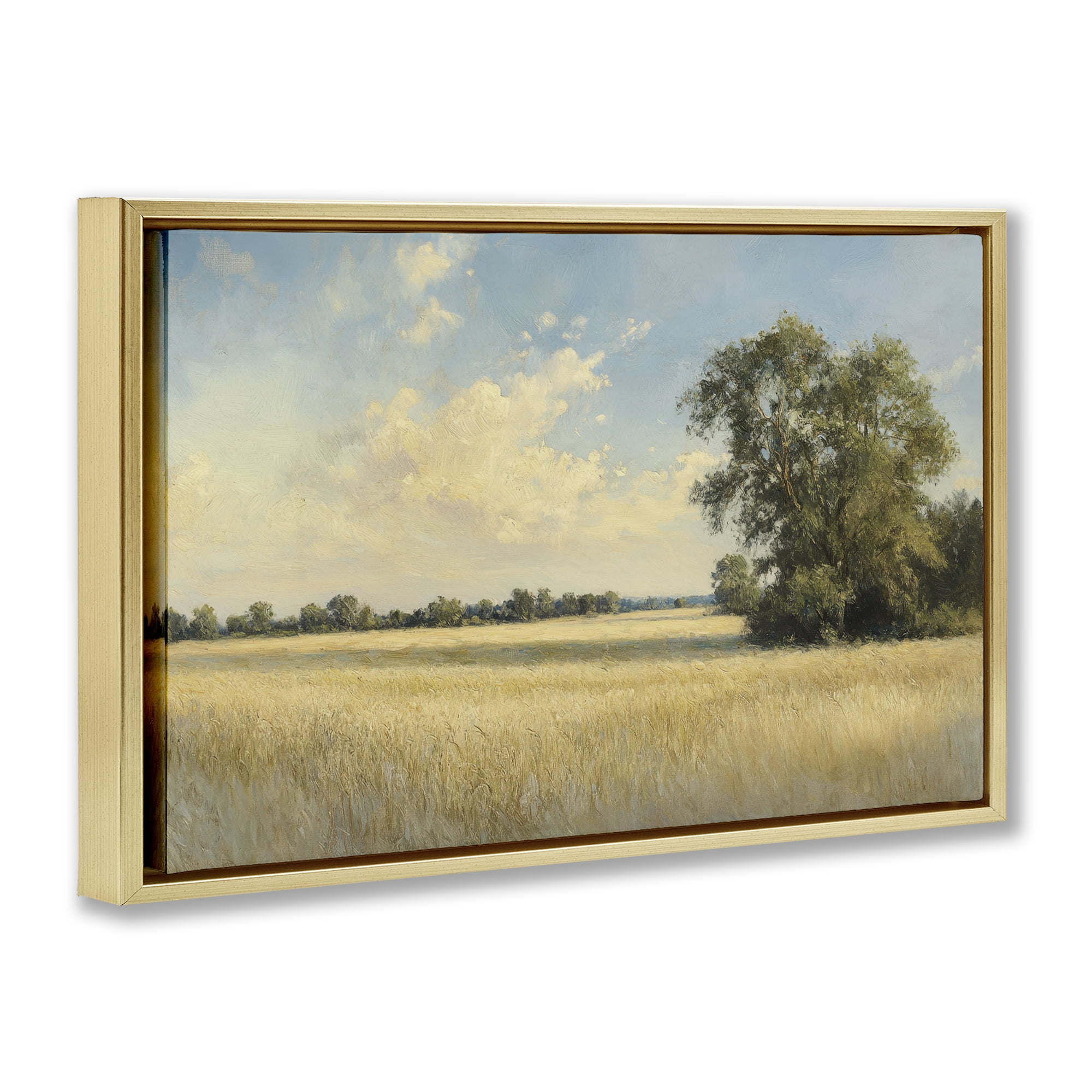 Stupell Industries Serene Wheat Field at Noon Gold Framed Floater Canvas Wall Art, design by Petal Prints Design