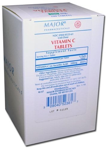 Major Ascorbic Acid Vitamin C Tablets, 500 mg, 100 Count