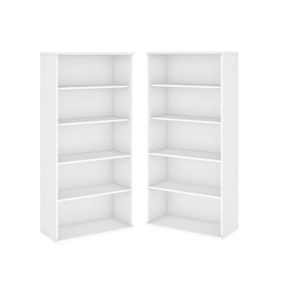Home Square 5 Shelf Engineered Wood Bookcase Set in White (Set of 2)