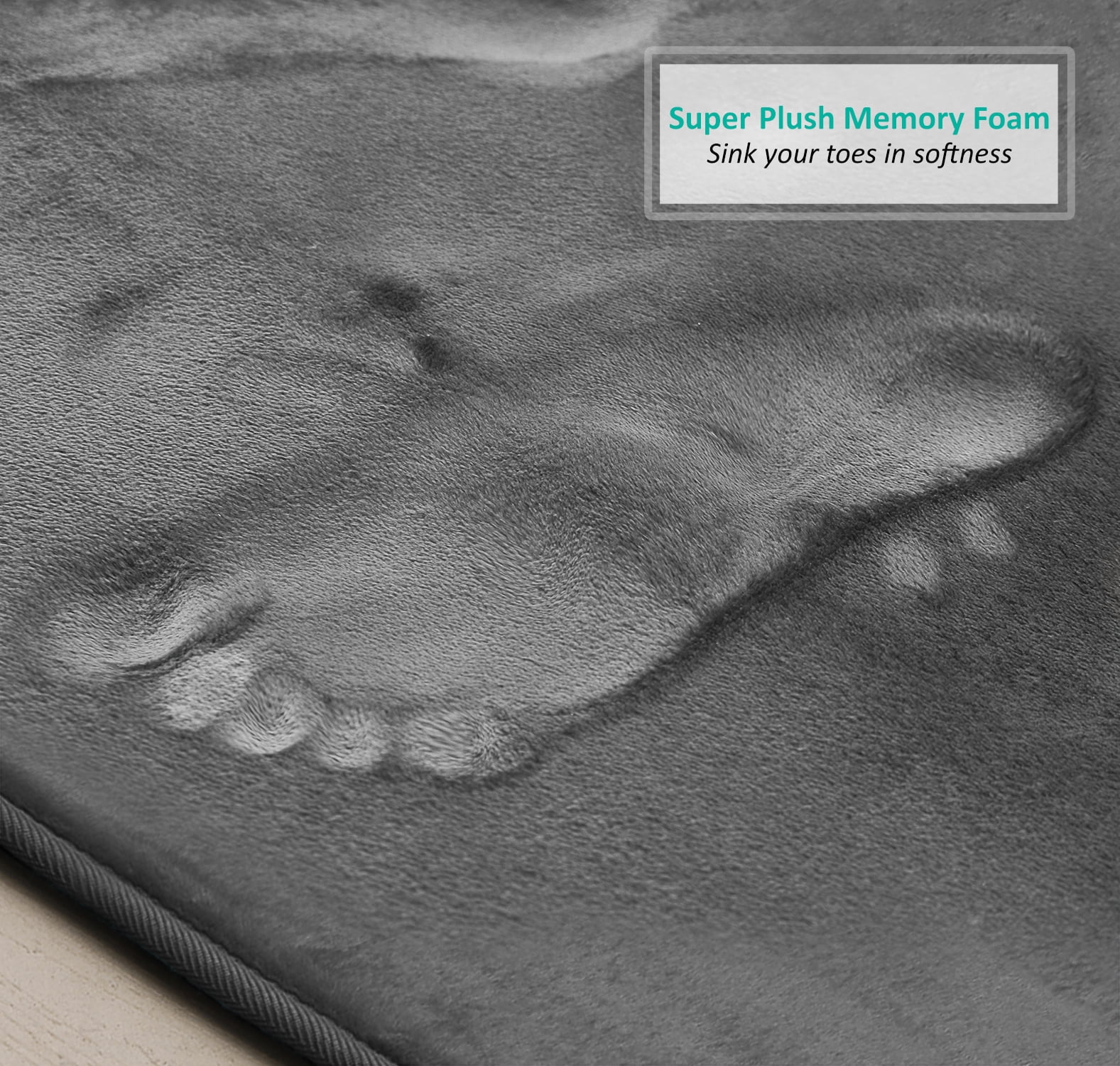Nestl Set of 3 Absorbent Memory Foam Bath Mat Set Bathroom Rugs, Gray, Large 20"x32", Small 17"x24", Contour 24"x20"