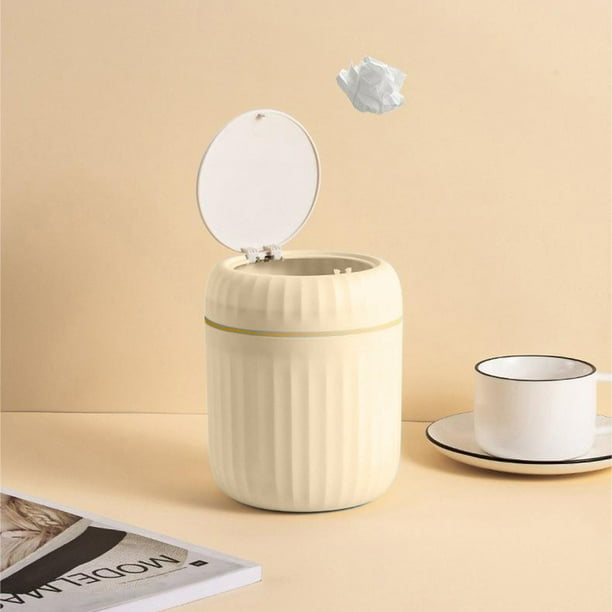 Papelera de escritorio con tapa a presión | Pequeño contenedor de basura de plástico de 13 x 13 x 16 cm con tapa | Mini contenedor de basura con sellado de olores para oficina, estudio, mesa de ce