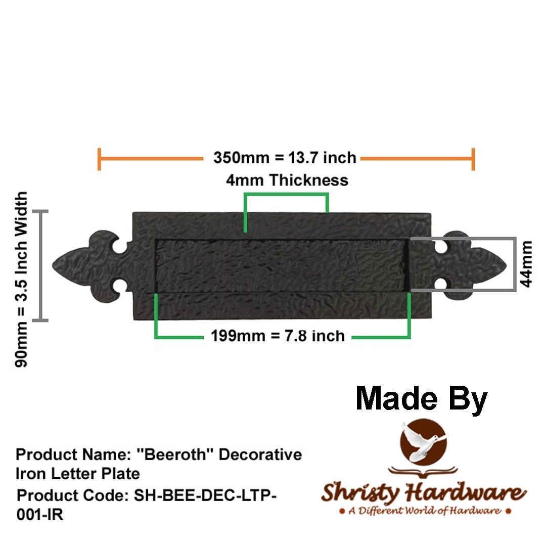 Shristy Hardware "Beeroth" Decorative Iron Letter Plate - (Pack of 1 Black Powder Coated Finish)