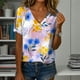 thumbnail image 2 of Blusa Zhyaj de manga corta con cuello en V y estampado floral bohemio para mujer, 2 of 6