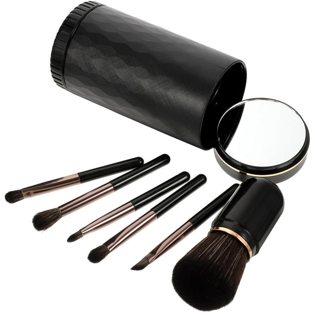 Homoyoyo 1 Set Makeup Mirror Brush for Makeup Application Professional Design Travel Use Black Aluminium Tube
