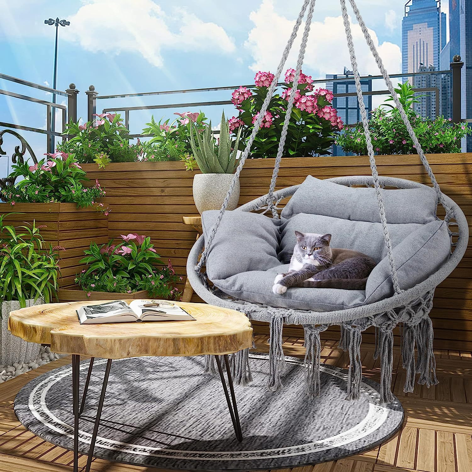 Macrame hanging chair with cushion sale