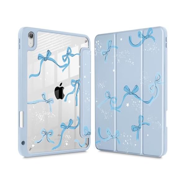 wonim11 Tuiklol Case for iPad 11 inch (A16 Chip) 2025 Generation 11th / iPad 10.9 inch 2022 10th Gen, Buit in Pencil Holder with Shockproof Cover Clear Transparent Back Shell Auto Wake/Sleep, Bow-Blue
