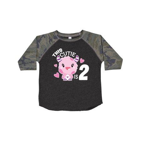 

Inktastic This Cutie is 2 with Cute Pink Monster and Hearts Gift Toddler Toddler Girl T-Shirt