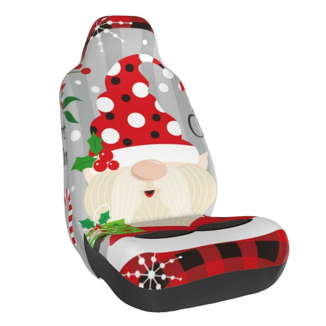 Wukai Gnome And Buffalo Plaid Full Set Car Seat Covers with Soft Padding Universal Auto Front Seats Protector and Cushion Mat
