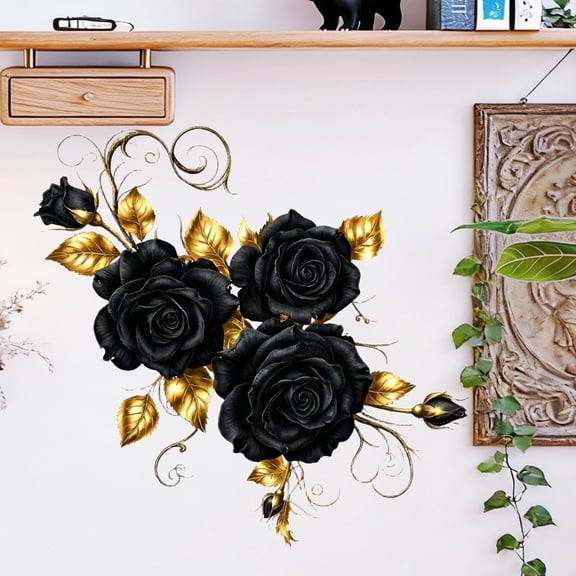 3D Floral Black Rose Wall Decals For Bedroom Living Room, Peel And Stick Removable Wall Stickers, Decorative Art Decals For Home Decoration, 1 Set