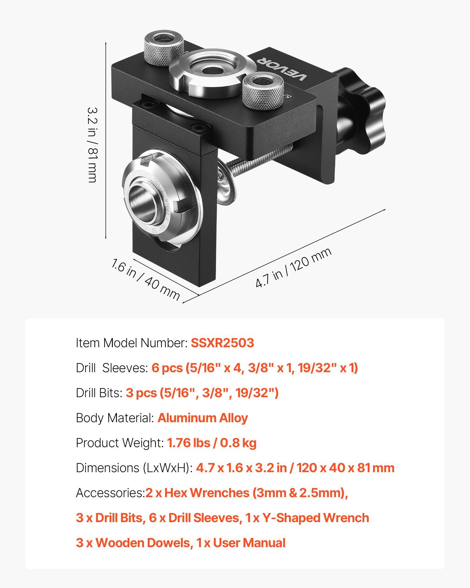 Self Centering Dowel Jig Kit with 3 Drill Bits - Precision Woodworking Tool for Strong Joints