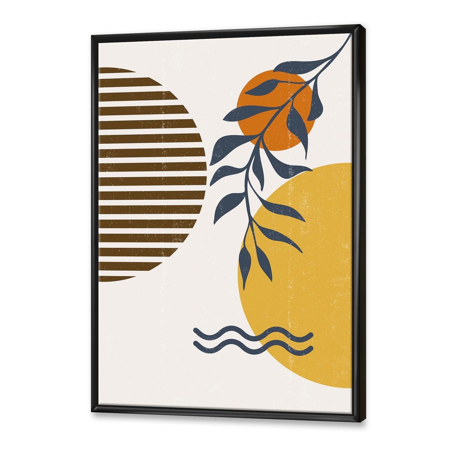 Designart Botanical Minimalist Leaf With Abstract Shapes I FLOAT FRAME WALL ART
