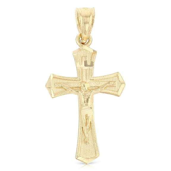 Ioka-14K Yellow Gold Jesus Crucifix Cross Religious Charm Pendant For Necklace or Chain