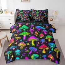 Manfei Colorful Mushroom 7-Piece Twin Bedding Sets,Fern Plant Bedding Comforter Set,Boho bohemian Theme Sheet Sets For Child,Ultra Soft Home Decor Reversible