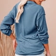 thumbnail image 4 of Camisa de punto con cuello en V para mujer, blusa informal de manga larga con cuello vuelto, Top azul L, 4 of 6