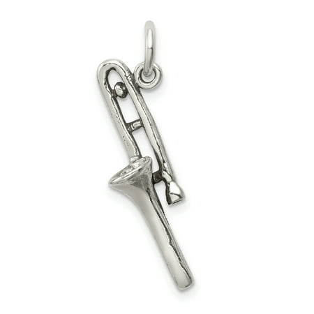 Sterling Silver Antiqued Trombone Charm (0.6in long x 1in wide)