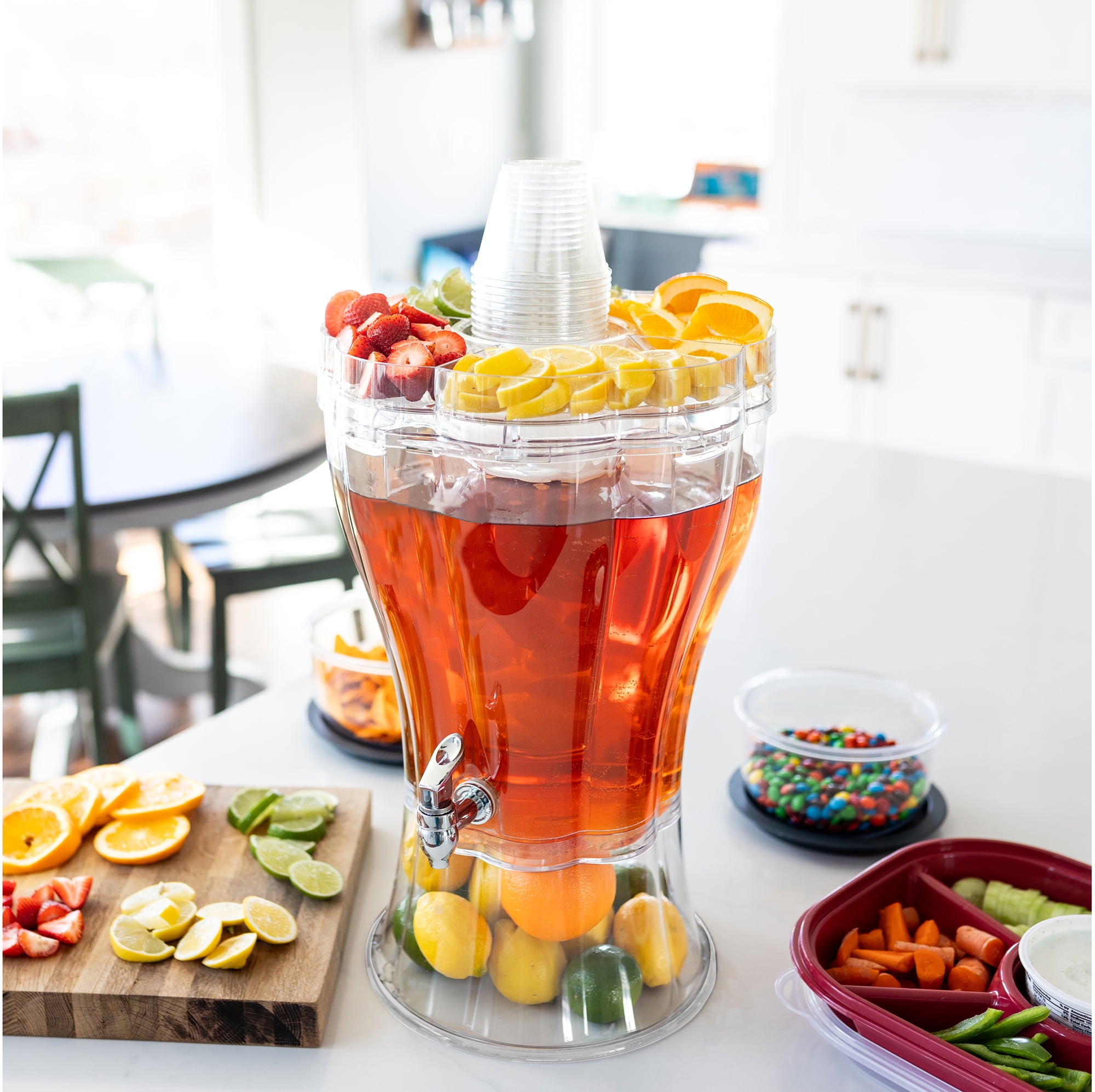 Buddeez 3.5 Gallon Break-Resistant Tritan Beverage Dispenser with Removable Ice-Cone and Party Top Lid that Holds Cups, Sweeteners, Garnishes and More