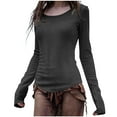thumbnail image 2 of Qulqfy Gray Long Sleeve Shirts for Women Tight Going Out Blouses Plain Stretchy Crew Neck Shirts for Women, 2 of 6