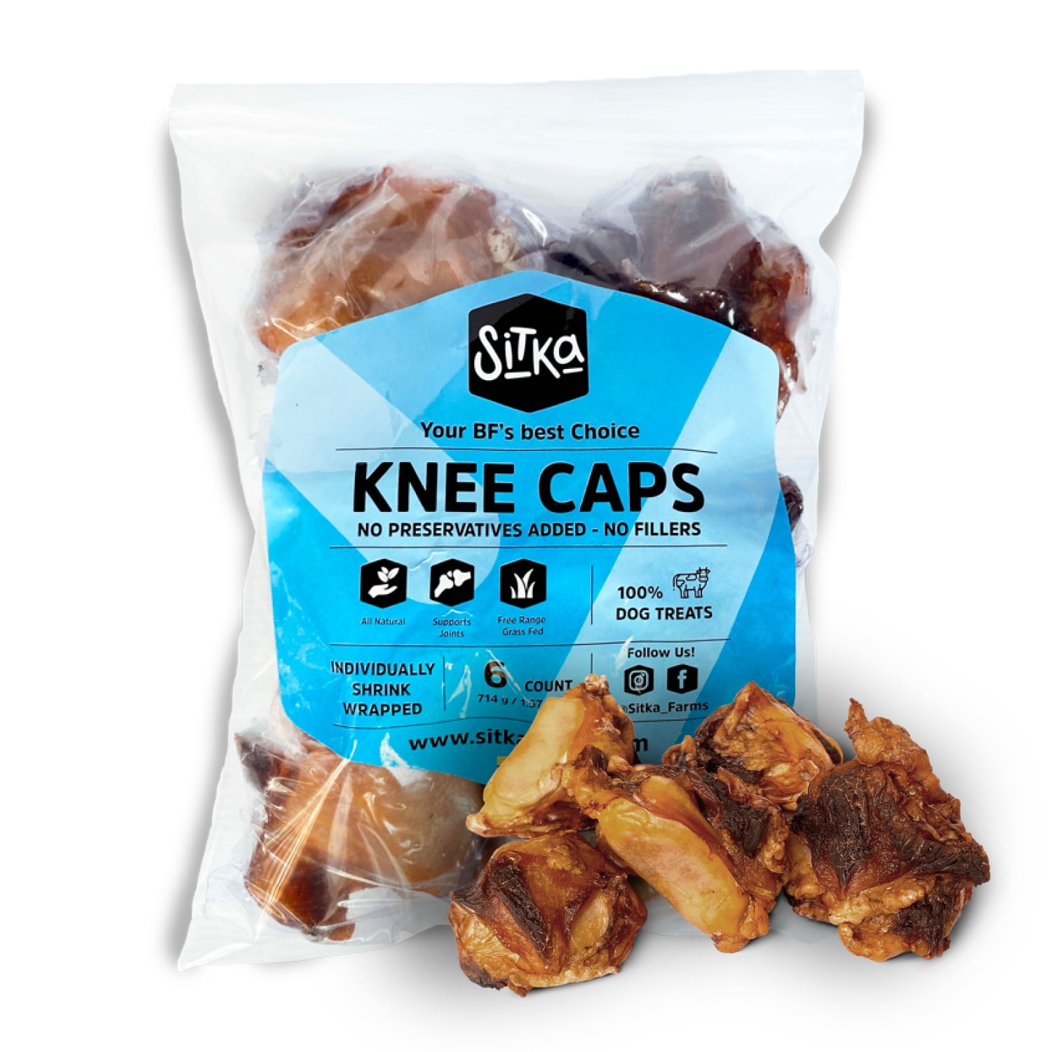 Sitka Farms Premium Beef Knee Caps Dog Bone for Small Medium and Large