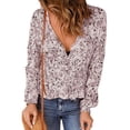 thumbnail image 1 of Blusa de mujer de manga larga con cuello en V y dobladillo con volantes florales Top informal para primavera Otoño Niñas Dama, 1 of 5