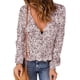 thumbnail image 1 of Blusa de mujer de manga larga con cuello en V y dobladillo con volantes florales Top informal para primavera Otoño Niñas Dama, 1 of 5
