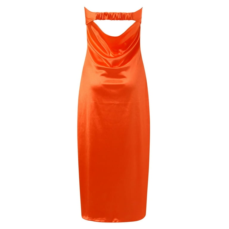 Summer Satin Strapless Dress Backless Bodycon Wedding Party Maxi Dresses Orange S - Walmart.com Summer Satin Strapless Dress Backless Bodycon Wedding Party Maxi Dresses Orange S - Walmart.com