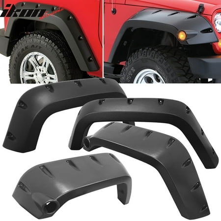 Fits 07-17 Jeep Wrangler JK Pocket Style Fender Flares 4DR ABS Unpainted (Best Fender Flares For Jeep Jk)