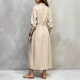 thumbnail image 2 of Morttic Women's Elegant Lapel Long Sleeve Button Down Shirt Dress – Drawstring Waist Casual Split Dress with Side Pockets Apricot，S, 2 of 3