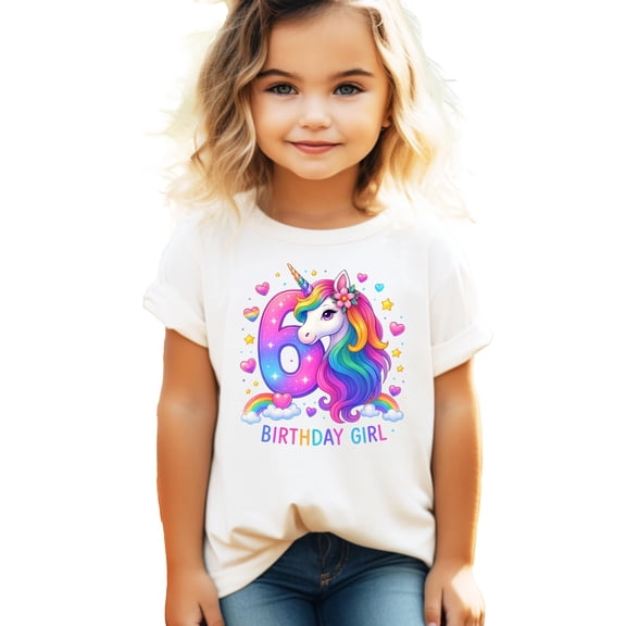 6th Birthday Unicorn Shirt for Girls Rainbow Horse Party Theme Six Year Old Graphic Tee Natural Shirt 4T