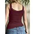 thumbnail image 4 of PiGOGI Fashion Women's Lace Trim Camisole - Sexy Fishbone Design Round Neck Sleeveless Summer Tank Top Casual Blouse Wine S, 4 of 4