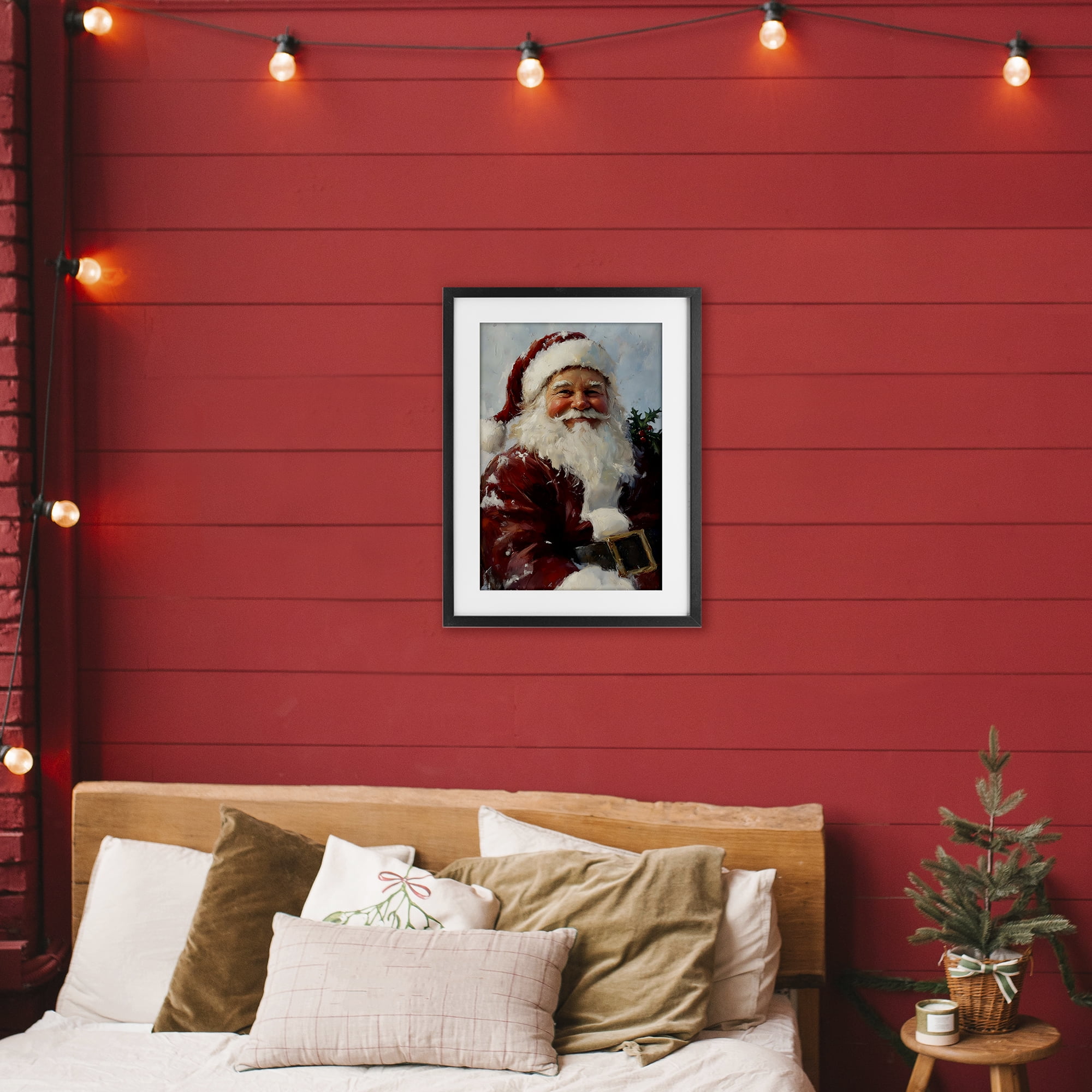 Rosy Cheeked Santa Smile Black Framed Print Under Glass, design by Petal Prints Design