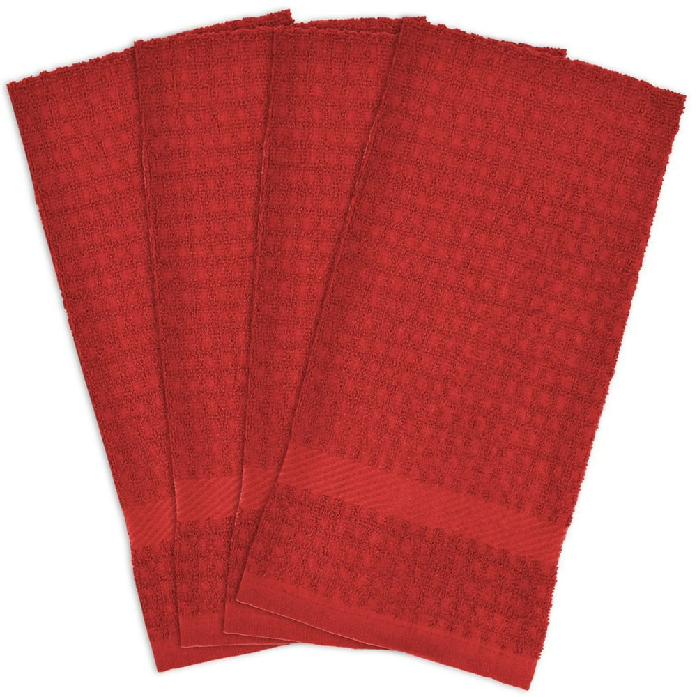Set of 4 Solid Red Rectangular Kitchen Waffle Dish Towels 28" Walmart