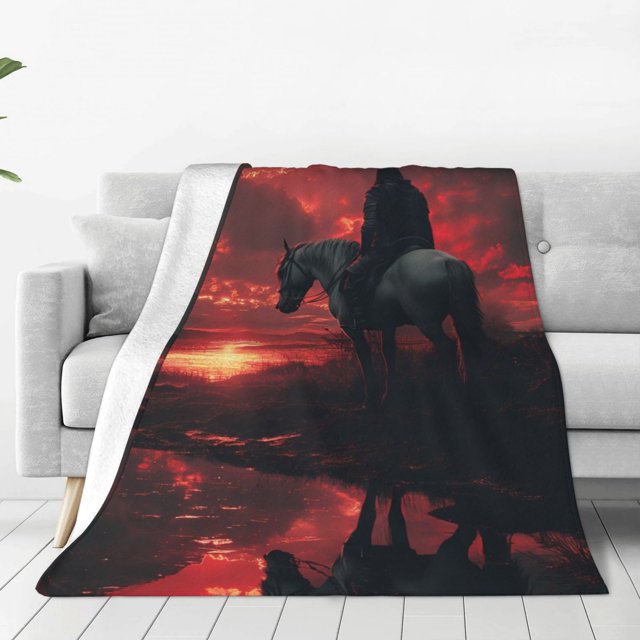 Fotbe Lone Rider Under Red Sky Manta de Franela Acolchonada con Estampado, Súper Suave y Esponjosa, Extra Grande para Sofá, Cama, Uso Todo el Año-60"x50"