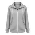 thumbnail image 6 of HappyYEE Women’s Lapel Zip Jacket - Drawstring Long Sleeve Coat Tops with Pockets - Loose Fall Daily Casual Outerwear, 6 of 9