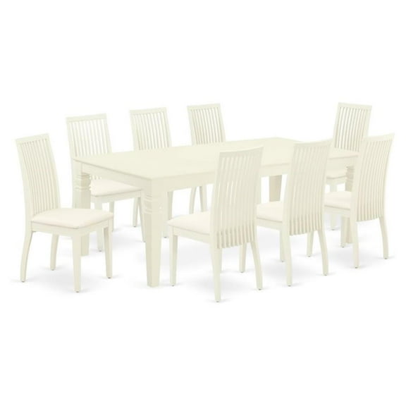 Pemberly Row 9-piece Dining Set with Fabric Seat in Linen White