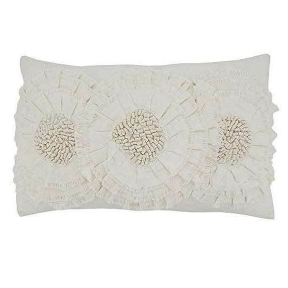 Fennco Styles Exquisite Floral Applique Cotton Decorative Throw Pillow 14" W x 23" L - 3D Flower Cushion for Home, Couch, Living Room, Bedroom Décor and Special Occasion