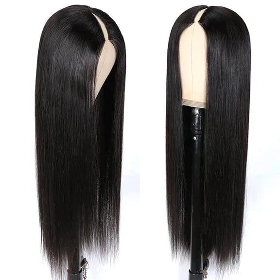 Straight V Part Wigs Human Hair Upgrade U Part Human Hair Wigs for Women Glueless Full Head Clip In Half 180% Density Natural Color (16inch)