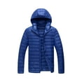 thumbnail image 2 of Hogleaql Mens Plus Size Puffer Jacket Full Zip Long Sleeve Thermal Quilted Coats Hooded Collar with Pockets Loose Fit Solid Color Lightweight Insulated Winter Trendy Jacket Outfits Royal Blue 2XL, 2 of 3