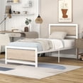 thumbnail image 2 of Bellemave Industrial Twin Bed Frame, Metal Platform Bed with Wood Headboard and Footboard, Rustic White, 2 of 11