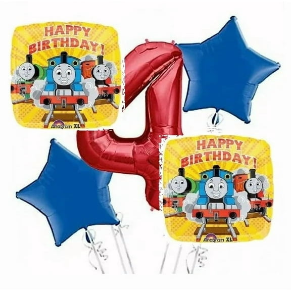 Thomas the Tank Balloon Bouquet 4th Birthday 5 pcs - Party Supplies