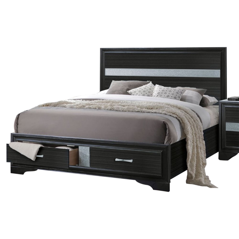 ACME black single bed with drawer headboard footboard