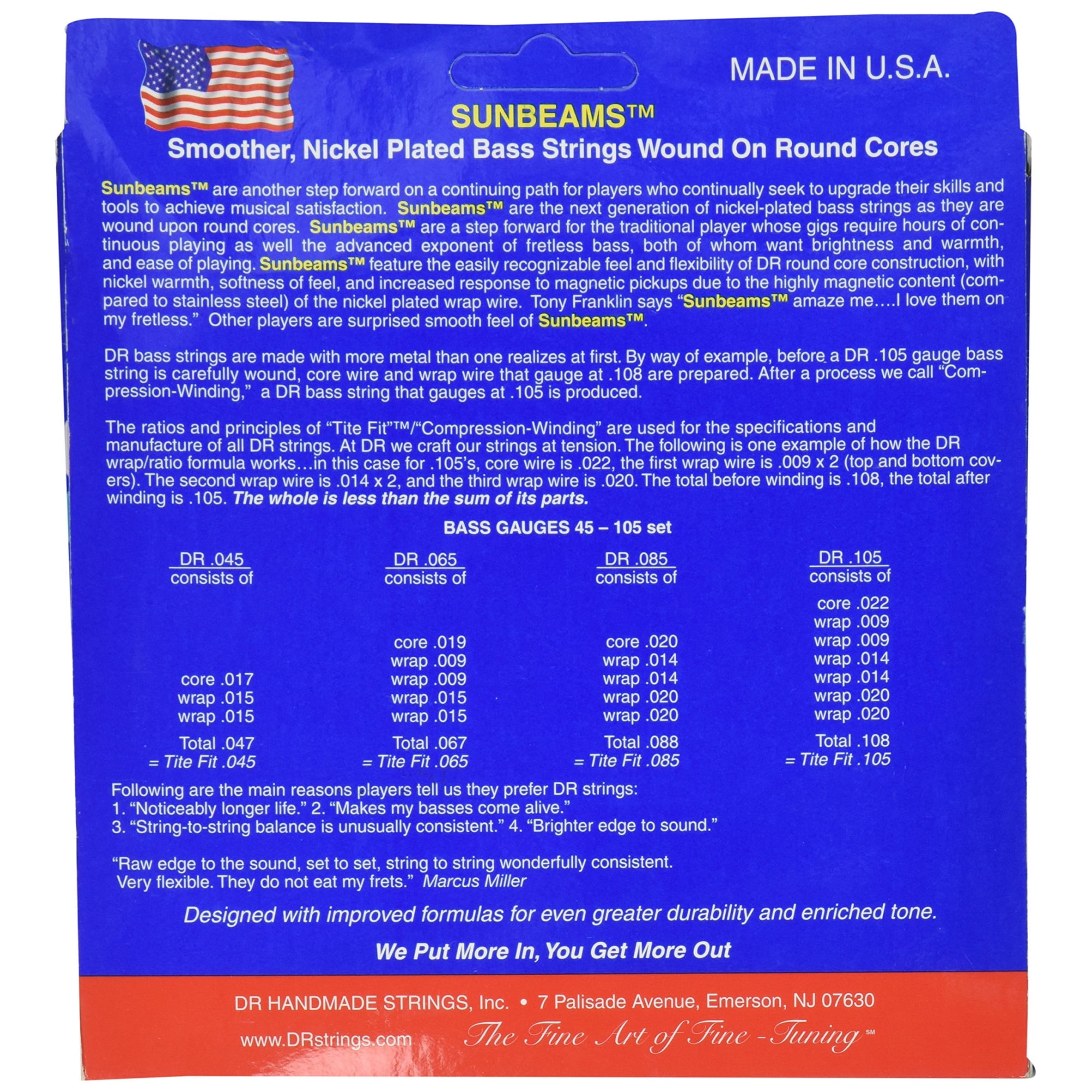 DR Strings Sunbeam - Nickel Plated Round Core 6 String Bass 30-125