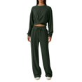 thumbnail image 2 of felwors Women 2 Piece Outfits Sweatsuit Set Twist Front Cropped Sweatshirt Wide Leg Sweatpant Lounge Set Tracksuit AG, L, 2 of 5